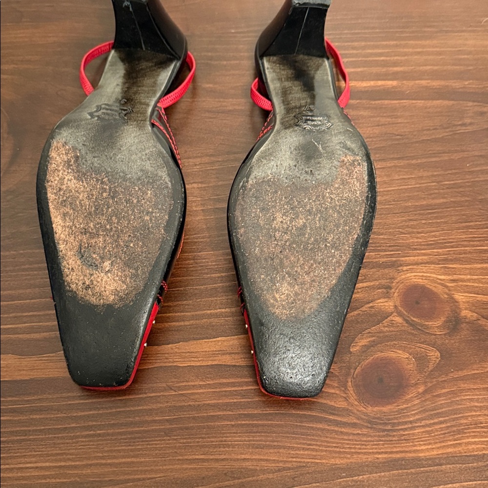 Y2K Red Black Studded Slingback Heels Square Toe Punk Vintage 37 - Picture 9 of 15